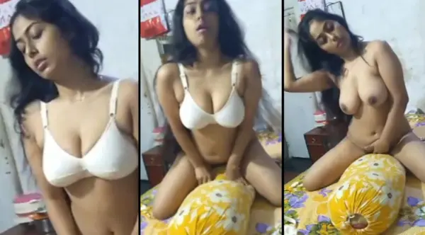 Desi Cute Girl Riding on Pillow her boobs Video